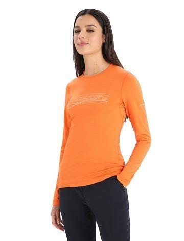Dámské Base Layers Icebreaker Merino 200 Oasis Long Sleeve Crewe Ski Stripes Oranžové | CZ 1117JPQJ